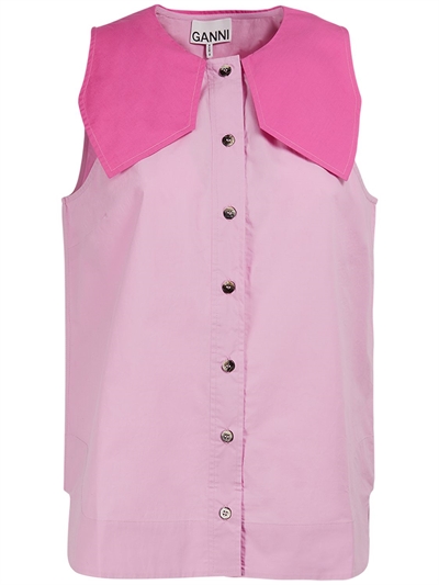 Block cotton poplin sleeveless shirt - GANNI - Women | Luisaviaroma