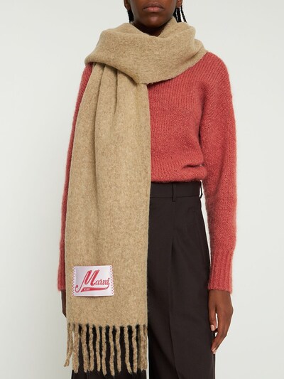 Brushed alpaca blend scarf w/ logo - Marni - Women | Luisaviaroma