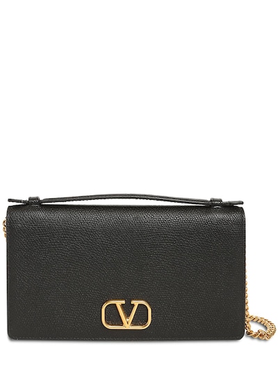 valentino garavani handbag black leather V logo