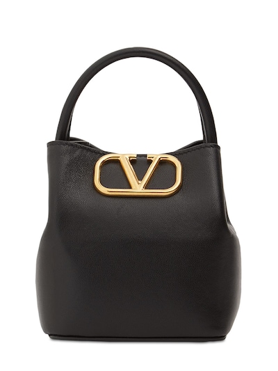 V Logo Signature Small Leather Bucket Bag in White - Valentino Garavani