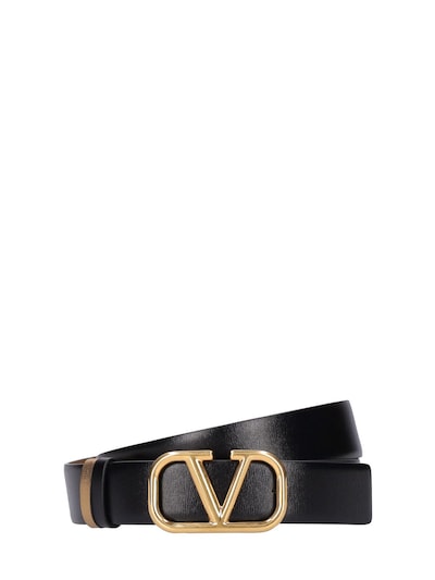 Valentino Garavani | Women 3cm V Logo Reversible Leather Belt Black/Brass 75