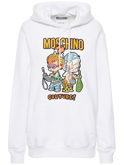 Logo printed cotton jersey hoodie - Moschino - Women | Luisaviaroma