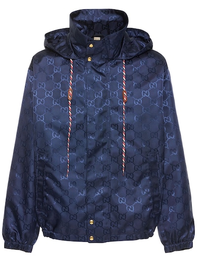 Gucci Leather Bomber Jacket in Blue for Men