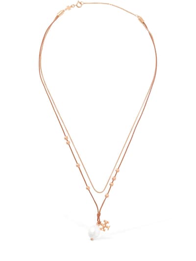 Tory Burch - Kira pearl double chain necklace - Multi/Gold | Luisaviaroma