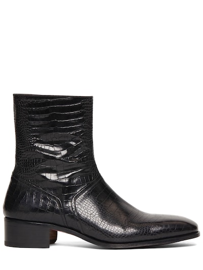 Tom Ford - Croc embossed leather ankle boots - Black | Luisaviaroma