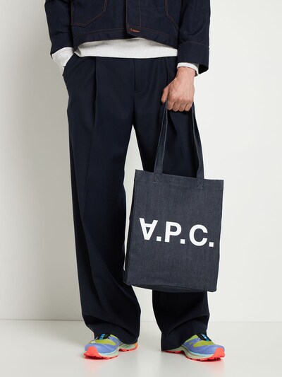 A.P.C.: PETIT TOTE BAG EN DENIM DE COTON IMPRIMÉ LOGO - men_1 | Luisa Via Roma