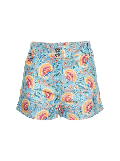 Indian flower print cotton denim shorts 