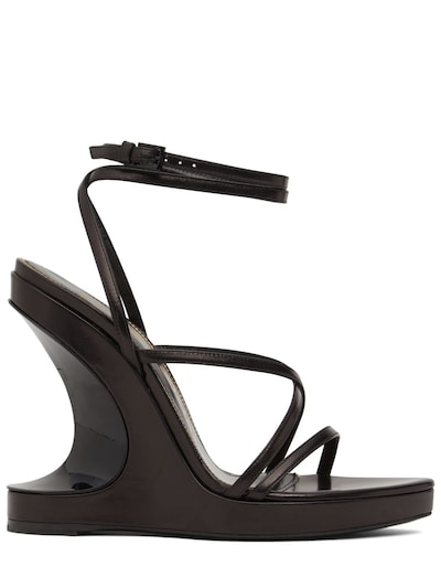 Tom Ford - 120mm leather wedge sandals - Black | Luisaviaroma