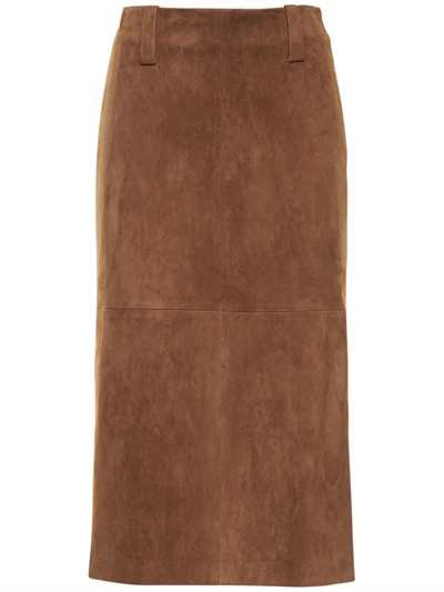 Brunello Cucinelli - Gonna midi in camoscio con spacchi - Beige |  Luisaviaroma