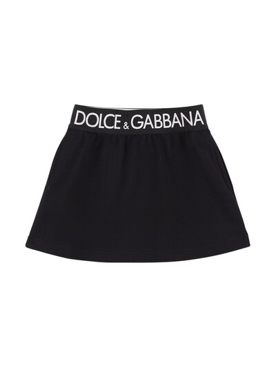 Dolce & Gabbana - Cotton mini skirt w/ logo tape - Black | Luisaviaroma