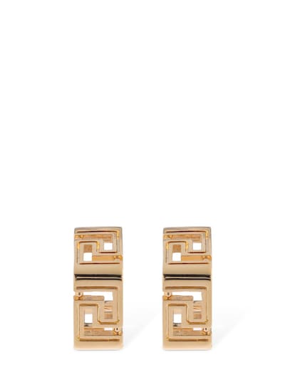 Fendi Logo Gold Tone Metal Hoop Earrings Fendi