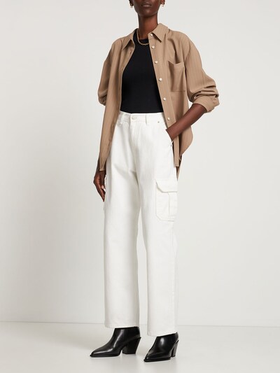 The Frankie Shop: Kai cotton denim cargo jeans - White - women_1 | Luisa Via Roma