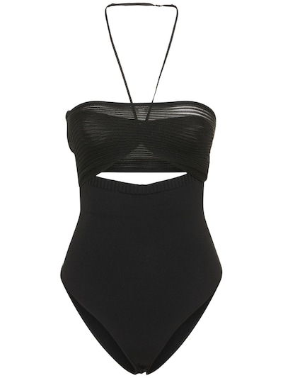 Nensi Dojaka Ribbed Knit Cutout Body Black Luisaviaroma