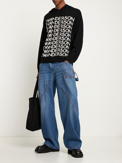 Repeated logo hooded knit sweater - JW Anderson - Men | Luisaviaroma