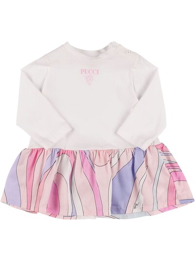 Pucci - Vestito in jersey di cotone organico con logo - Bianco/Rosa | Luisaviaroma