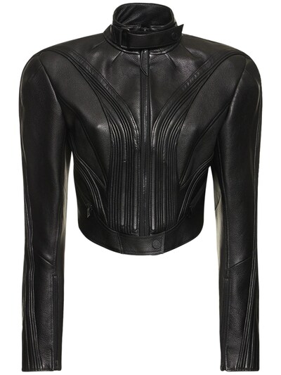 Cropped leather moto jacket - Mugler - Women | Luisaviaroma
