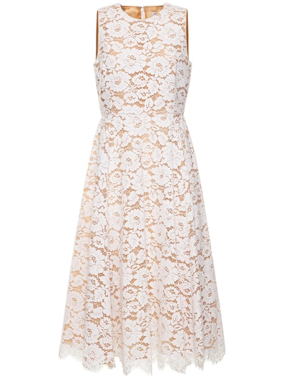 Michael Kors Collection: Cotton blend floral lace midi dress - White - women_0 | Luisa Via Roma