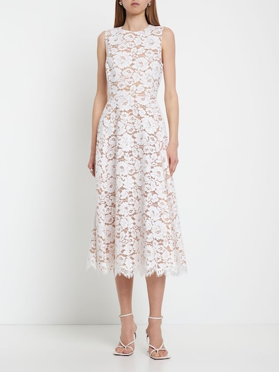 Michael Kors Collection: Cotton blend floral lace midi dress - White - women_1 | Luisa Via Roma