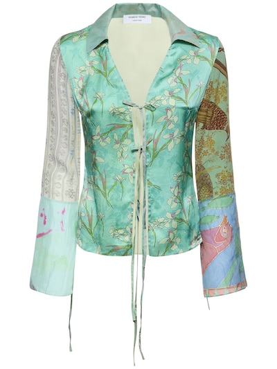 Patchwork silk scarf lace-up shirt - Marine Serre - Women