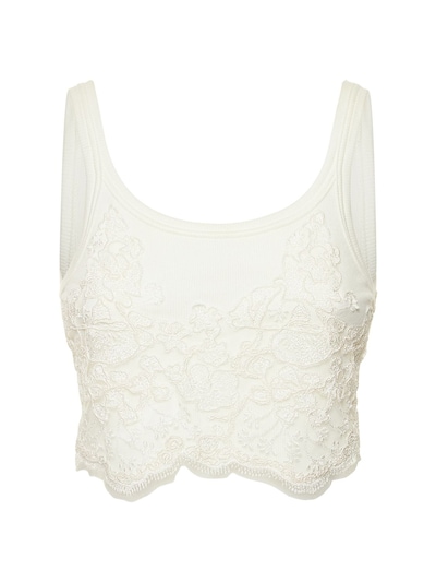 Ribbed jersey & lace crop top - Ermanno Scervino - Women | Luisaviaroma