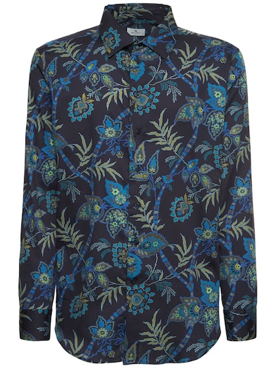 Flower print cotton poplin shirt - Etro - Men | Luisaviaroma