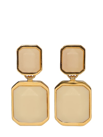 Saint Laurent: Octagon earrings - Gold/Ivory - women_0 | Luisa Via Roma