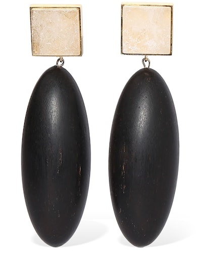 Oval wood & brass earrings - Saint Laurent - Women | Luisaviaroma