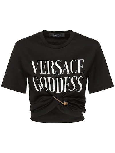 på vegne af bent Oxide Versace goddess pin cotton crop t-shirt - Versace - Women | Luisaviaroma