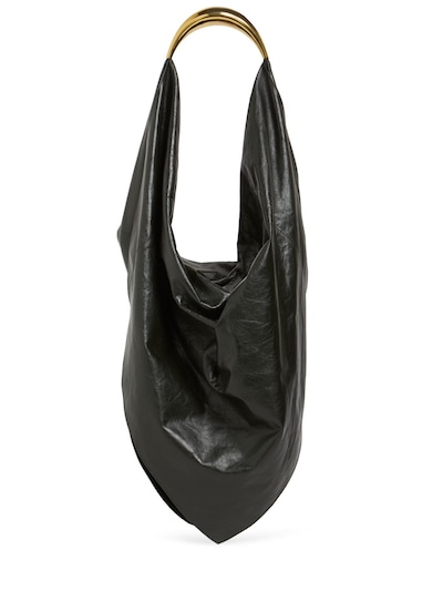 Bottega Veneta: Foulard leather shoulder bag - Dark Green - women_0 | Luisa Via Roma