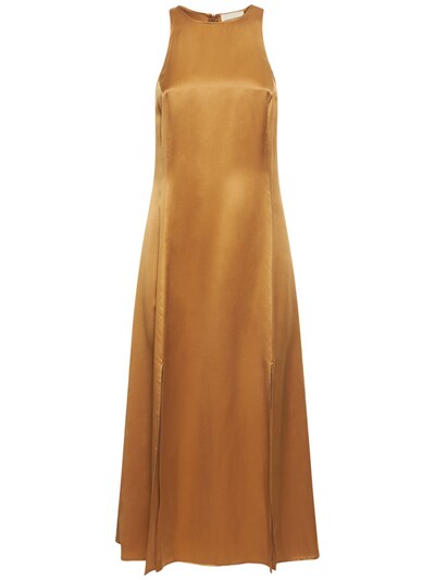  Vestido largo de seda de satén sin mangas.