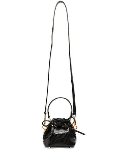 Fendi Mon Tresor Small Embossed Leather Bucket Bag - Black