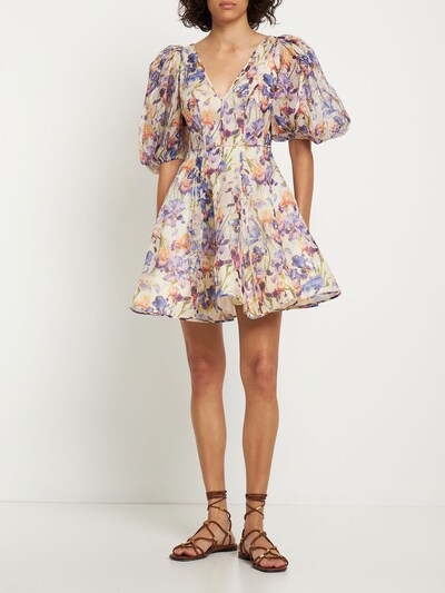 Tama linen & silk puff sleeve mini dress - Zimmermann - Women ...