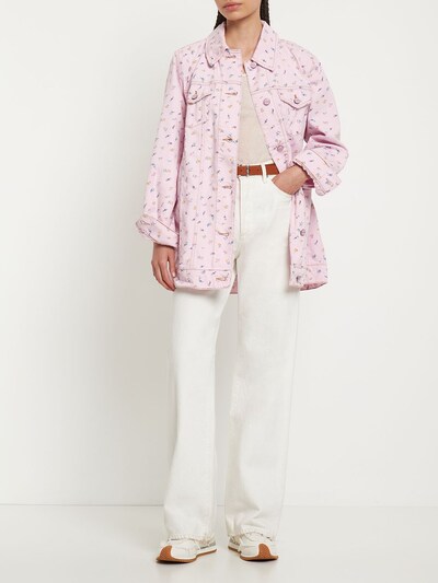 GANNI: Giacca oversize in denim di cotone stampato - Rosa/Multi - women_1 | Luisa Via Roma