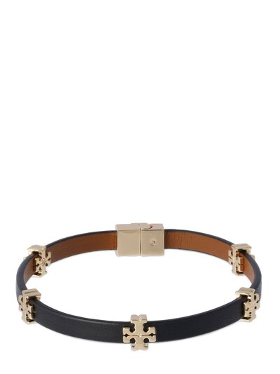 Tory Burch - Eleanor leather bracelet - Black/Gold | Luisaviaroma