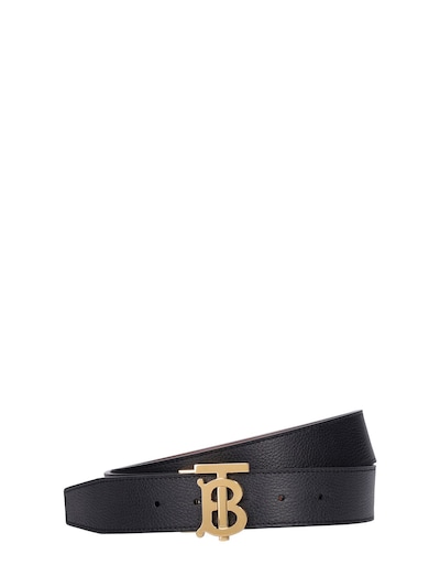 Burberry Monogram-Buckle Reversible Leather Belt - Black