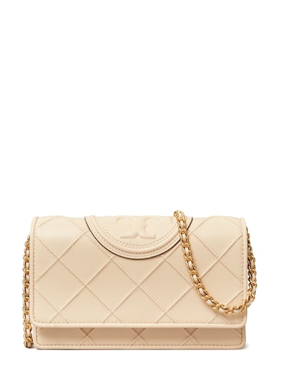 Fleming Leather Tote Bag in Beige - Tory Burch