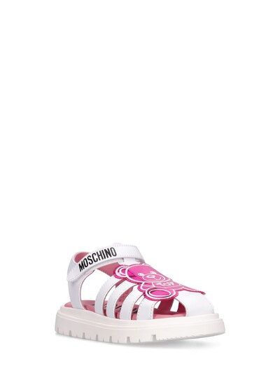 luisaviaroma.com | Logo print leather sandals w/teddy patch