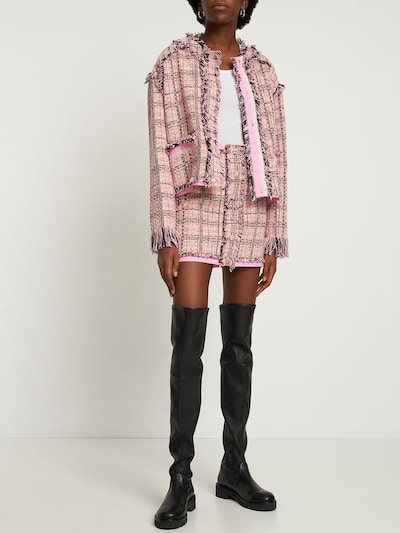Msgm: Cotton blend tweed short jacket - Pink/Multi - women_1 | Luisa Via Roma