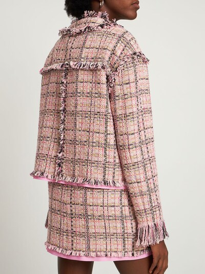 Msgm: Cotton blend tweed short jacket - Pink/Multi - women_2 | Luisa Via Roma