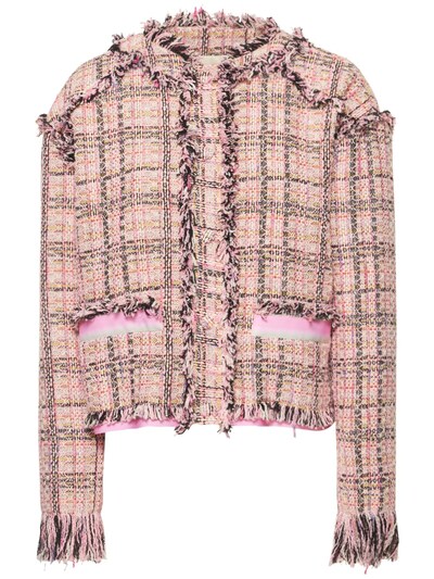 Msgm: Cotton blend tweed short jacket - Pink/Multi - women_0 | Luisa Via Roma