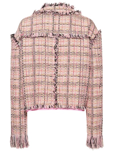 Msgm: Cotton blend tweed short jacket - Pink/Multi - women_3 | Luisa Via Roma