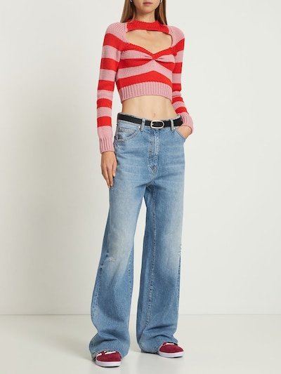 Msgm: Cotton denim wide leg jeans - Blue - women_1 | Luisa Via Roma