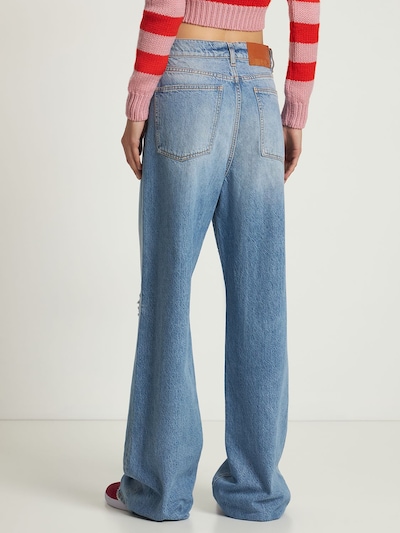 Msgm: Cotton denim wide leg jeans - Blue - women_2 | Luisa Via Roma