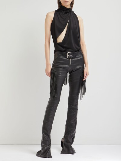 Leather fringed flare pants w/ belt - Versace - Women | Luisaviaroma