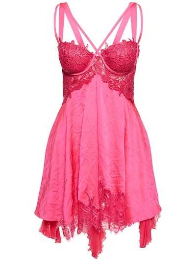 Versace: Satin & lace mini dress - Pink - women_0 | Luisa Via Roma