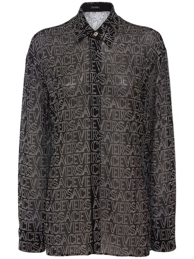 Versace - Embellished silk logo shirt - Black | Luisaviaroma