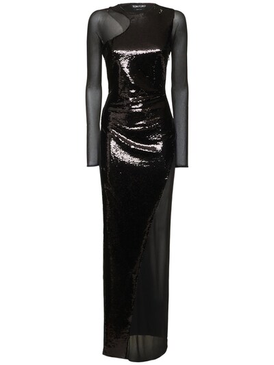 Tom Ford - Sequins & sheer inserts long dress - Black | Luisaviaroma