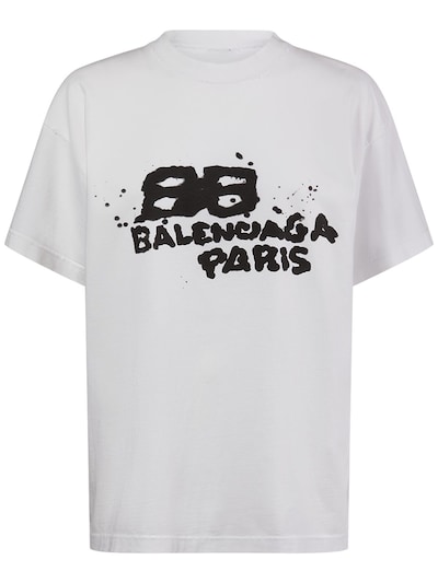 Balenciaga White Logo Distressed Cotton Sweatshirt Hoodie M