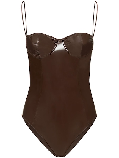 Oséree Swimwear - Latex-effect balconette maillot swimsuit - Brown ...