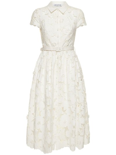 Self-portrait: White 3D cotton lace midi dress - women_0 | Luisa Via Roma